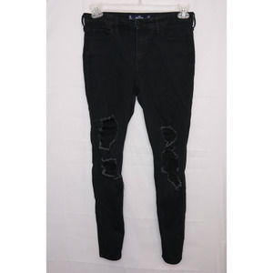 Hollister 9R High Rise Super Skinny Black Ripped Jeans Soft Stretch W29 L28
